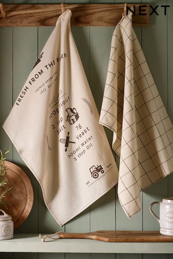 Set of 2 Natural Country Farm Tea Towels (866924) | £10