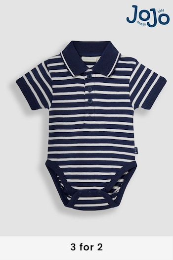 JoJo Maman Bébé Navy Ecru Stripe Plain Short Sleeve Polo Shirt Body (867581) | £14