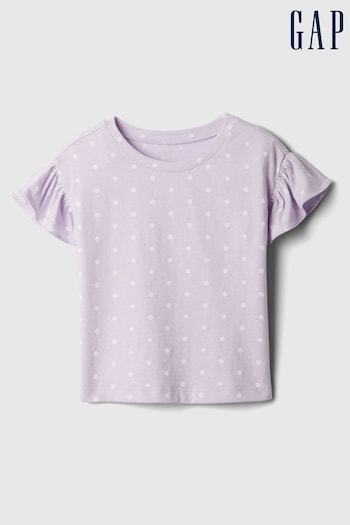 Gap Purple Print Short Flutter Sleeve Crew Neck T-Shirt (3mths-5yrs) (867731) | £8