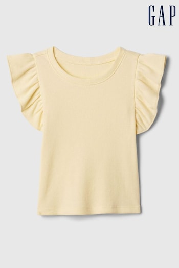 Gap Yellow Ruffle Sleeve Crew Neck Short Sleeve T-Shirt (Newborn-5yrs) (867813) | £8
