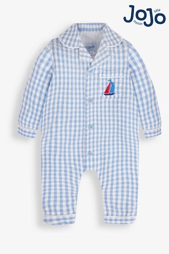 JoJo Maman Bébé Blue Gingham All-In-One Pyjamas (867865) | £19