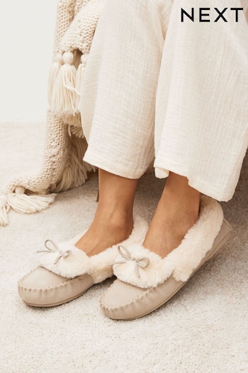 Stone Suede Moccasin Slippers (867885) | £29