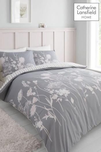 Catherine Lansfield Pink/Grey Meadowsweet Floral Reversible Duvet Cover Set (868119) | £16 - £32