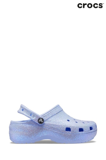Crocs Blue Classic Platform Glitter Clogs (868269) | £60
