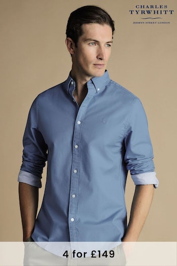 Charles Tyrwhitt Blue Plain Slim Fit Button-down Washed Oxford Shirt (868505) | £60