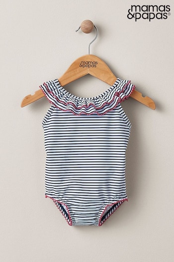 Mamas & Papas Blue Stripe Frill Swimsuit (868665) | £16