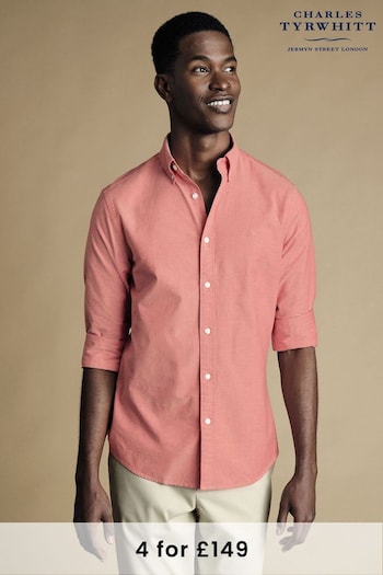Charles Tyrwhitt Pink Plain Button-down Stretch Washed Oxford Slim Fit Shirt (868687) | £60