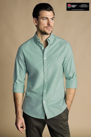 Charles Tyrwhitt Green Plain Slim Fit Button-down Washed Oxford Shirt (868731) | £60