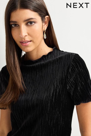 Black Short Sleeve Velvet T-shirt (868732) | £24