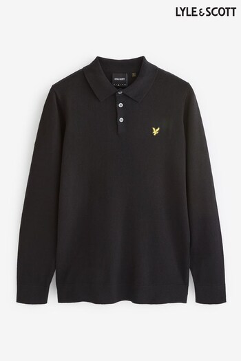 Lyle & Scott Long Sleeve Knitted Black Polo Shirt (869016) | £80