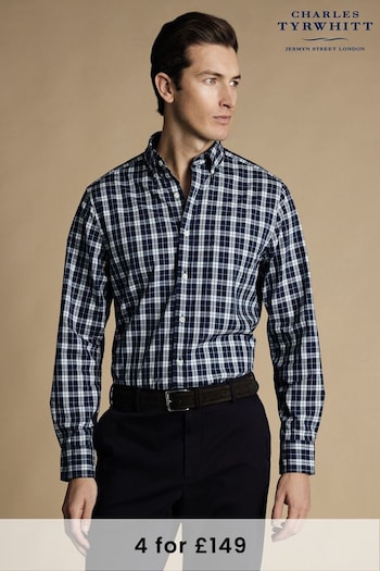 Charles Tyrwhitt Blue Check Non-Iron Stretch Poplin Slim Fit Shirt (869228) | £65