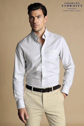 Charles Tyrwhitt Grey Stripe Button-down Non-iron Stretch Oxford Sf Shirt (869386) | £65