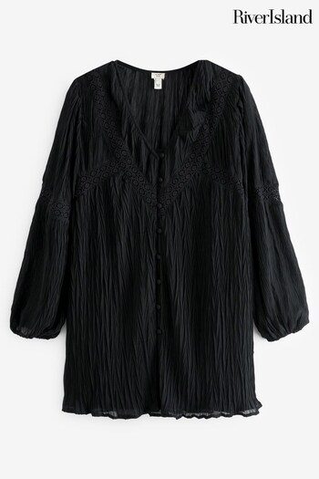 River Island Black Lace Victoriana Mini Dress (869502) | £45