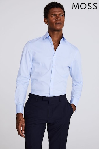 MOSS Slim Fit Sky Blue Double Cuff Stretch Shirt (869981) | £35
