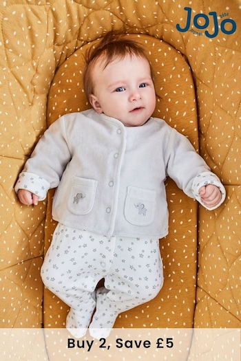 Tummy Control Swimwear Grey Elephant 2-Piece Baby Sleepsuit & Velour Jacket Set (86H724) | £28