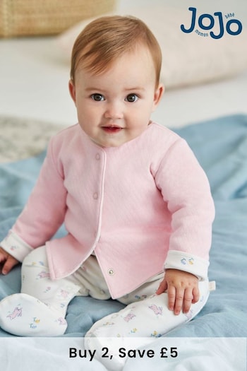 JoJo Maman Bébé Pink 2-Piece Cotton Baby Bunny Sleepsuit & Jacket Set (86H842) | £28