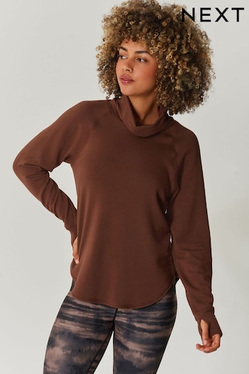Chocolate Brown Soft Touch Long Sleeve Cowl Neck Top (870016) | £25