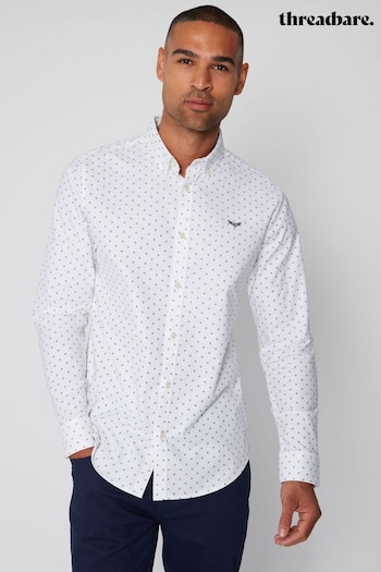 Threadbare White Geometric Print Long Sleeve Shirt With Stretch (870086) | £28