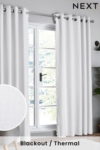 White Textured Tassel Edge Eyelet Blackout/Thermal Curtains (870579) | £60 - £125
