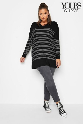 Yours Curve Black Stripe Long Sleeve Top (870580) | £24