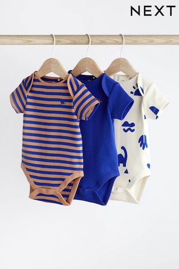 Cobalt Blue Dino Baby Bodysuits 3 Pack (870631) | £10 - £12