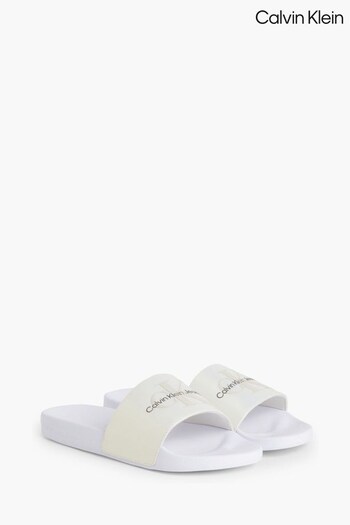 Calvin Klein Pearl Logo White Sliders (870851) | £45