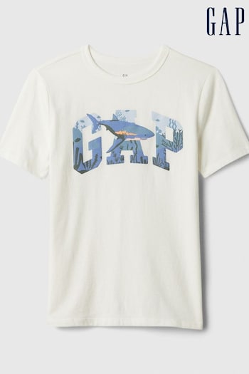 Gap White Shark Logo Graphic Short Sleeve Crew Neck T-Shirt (4-13yrs) (870903) | £10