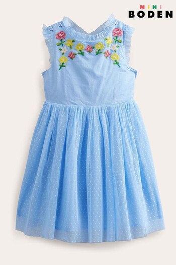Boden Blue Embroidered Cross-Back Dress (870931) | £45 - £51