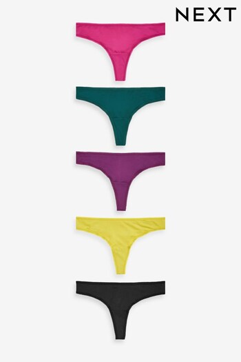 Purple/Green/Yellow/Black/Pink Thong Microfibre Knickers 5 Pack (871127) | £14