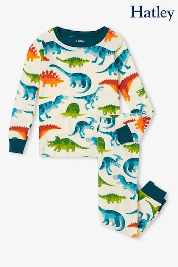 Hatley Dino Park Organic Cotton White Pajamas Set (871174) | £32