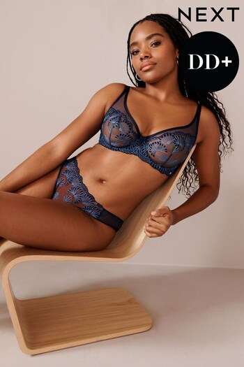 Navy Blue DD+ Non Pad Full Cup Shell Embroidered Bra (871230) | £26