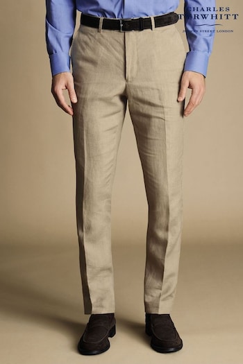 Charles Tyrwhitt Natural Slim Fit Linen moon-print Trousers (871501) | £100