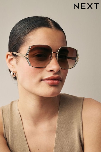Rose Gold Sparkle Frame Square Web Sunglasses (871549) | £20