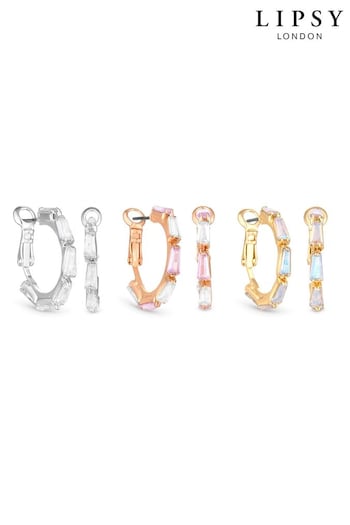 Lipsy Stone Tri Tone Hoop Earrings - Pack of 3 (871554) | £20