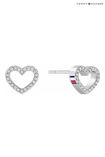 Tommy Hilfiger Ladies Silver Tone Jewellery Enamel Hearts Earrings (871646) | £59