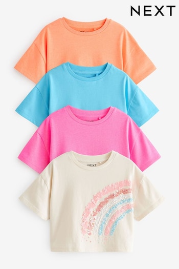 Fluro Pink/Orange/Blue Sequin Rainbow 4 Pack Boxy T-Shirts beige (3-16yrs) (871759) | £20 - £26