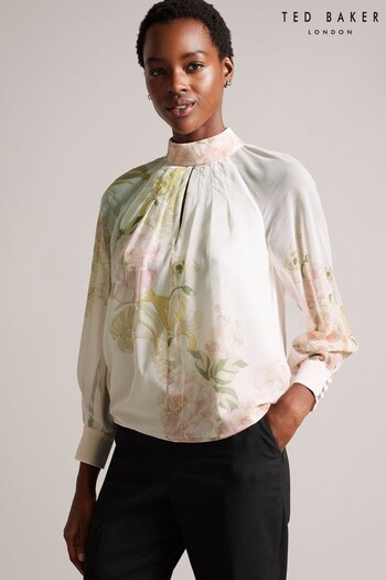 Ted Baker Lelyaa High Neck Pleat Detailing Long Sleeve White Top (871893) | £125