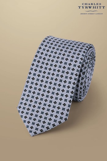 Charles Tyrwhitt Blue Chrome Mini Geo Print Silk Slim Tie (871931) | £35