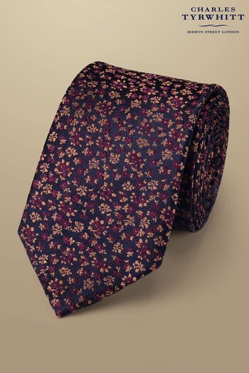 Charles Tyrwhitt Blue Chrome Floral Tie (872079) | £50