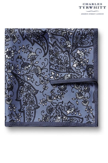 Charles Tyrwhitt Blue Black Heather Mini Paisley Print Silk Pocket Square (872124) | £25