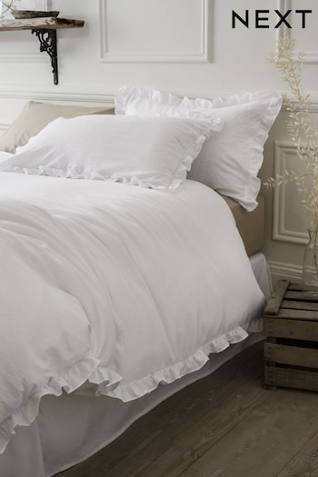 White Supersoft Frill Trim Duvet Cover Ruffle and Pillowcase Set (872165) | £22 - £52