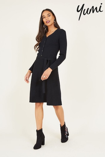 Yumi Black Knitted Skater Dress (872393) | £55