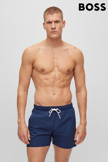 BOSS Dark Blue Recycled Material Swim Shorts with Logo and Signature Stripe (872589) | £49