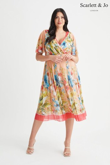 Scarlett & Jo Pink Cleo Border Print Knife Pleated Skirt Midi Dress (872756) | £95