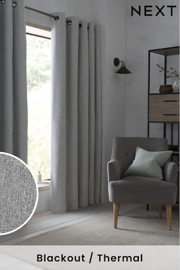 Grey Next Soft Marl Eyelet Blackout/Thermal Curtains (872884) | £60 - £165