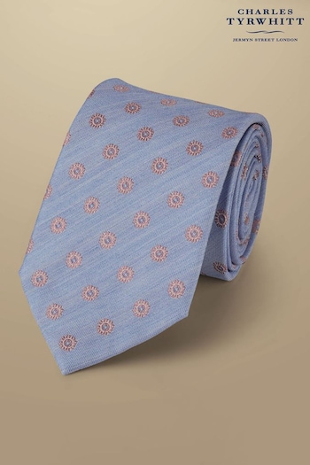 Charles Tyrwhitt Blue grey Medallion Silk Spun Viscose Stain Resist Pattern Tie (872923) | £35