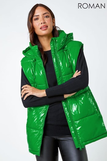 Roman Green Hi Shine Padded Gilet with Hood (873018) | £59