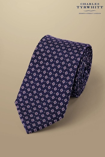 Charles Tyrwhitt Dark Blue Mini Geo Print Silk Slim Tie (873100) | £35
