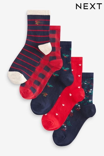 Red/Navy Robin Christmas Socks 5 Pack (873197) | £12