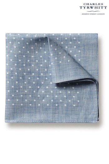 Charles Tyrwhitt Blue Spot Print Linen Silk Pocket Square (873220) | £25